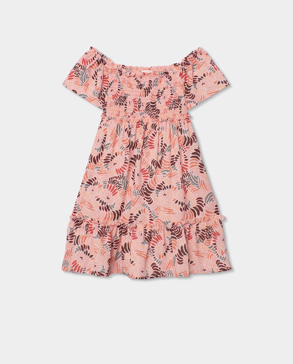 Vestido em Crepe Estampado Infantil Rosa/Chocolate-1