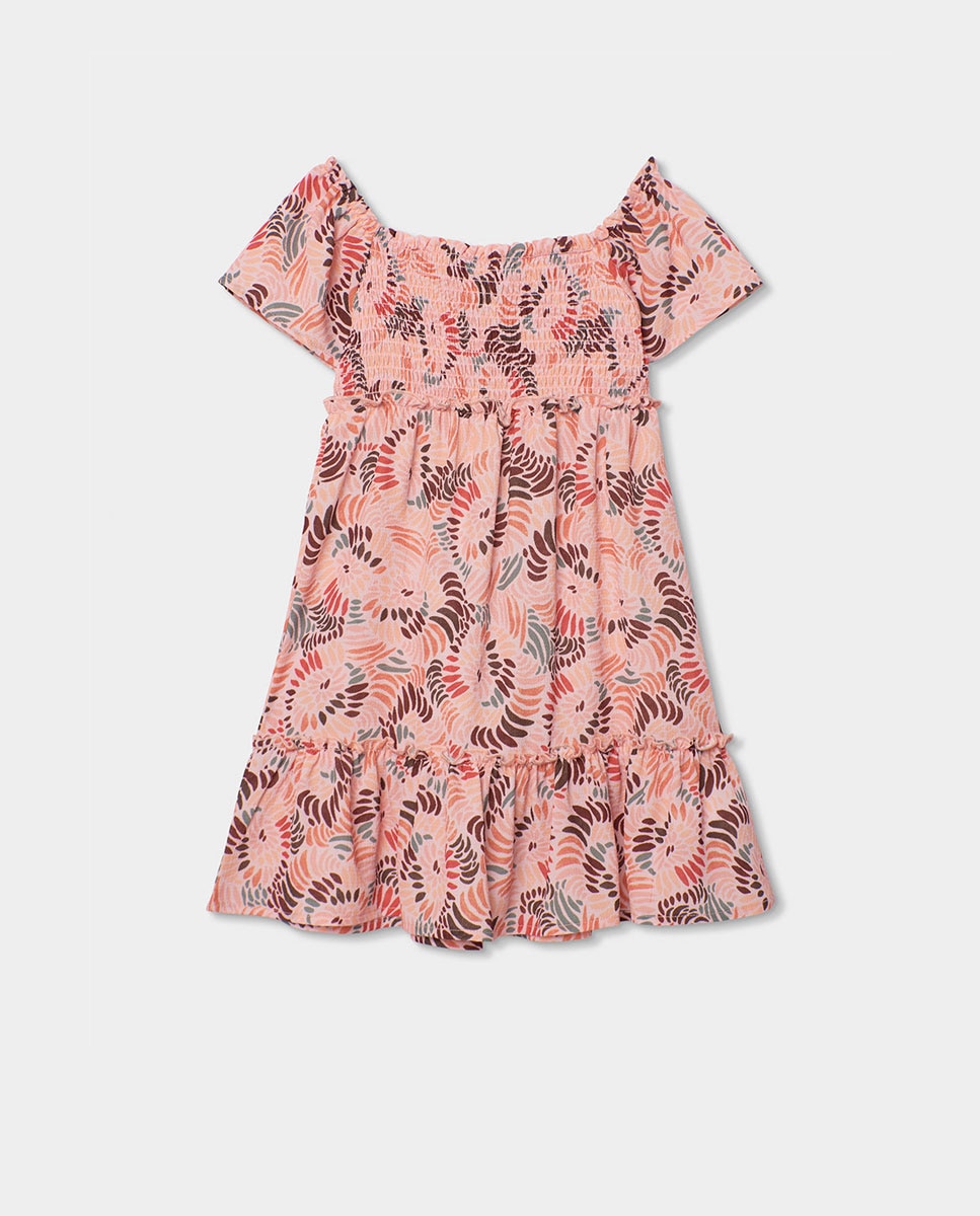 Vestido em Crepe Estampado Infantil Rosa/Chocolate-2