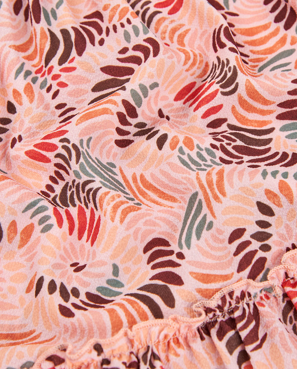 Vestido em Crepe Estampado Infantil Rosa/Chocolate-4