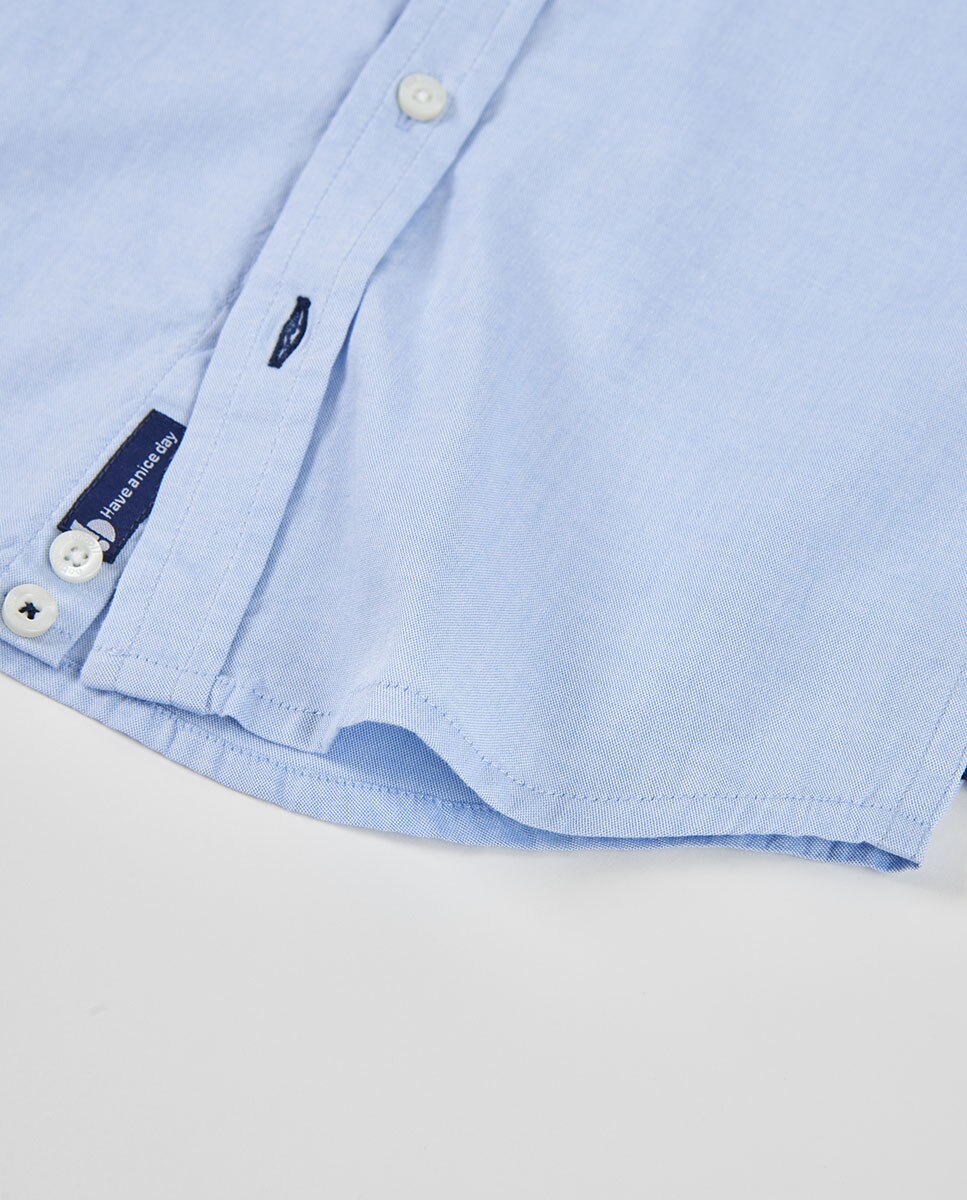 Camisa Oxford de Manga Comprida Infantil Azul-4