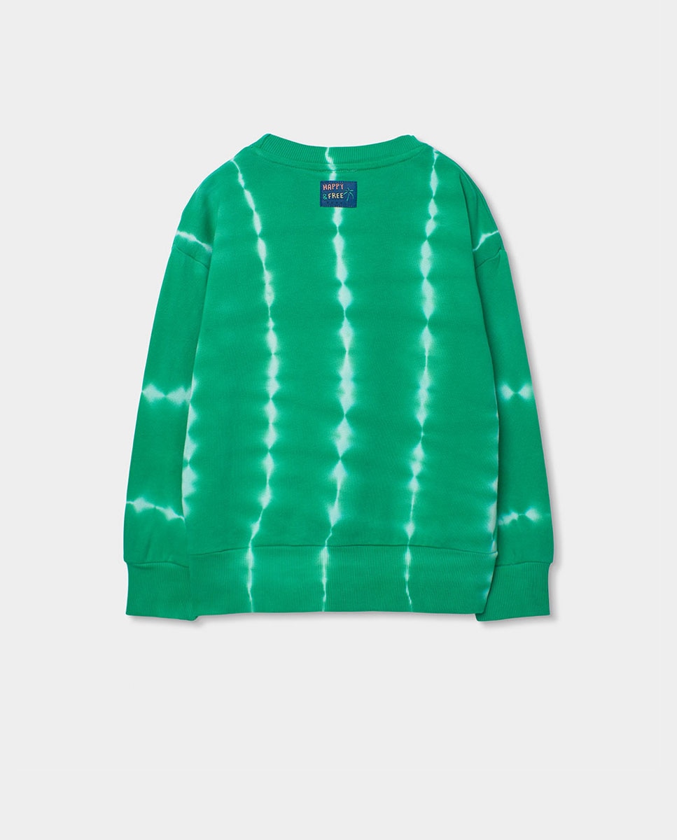 Sweatshirt em Felpa Tingida Infantil Boboli Branco / Verde-2
