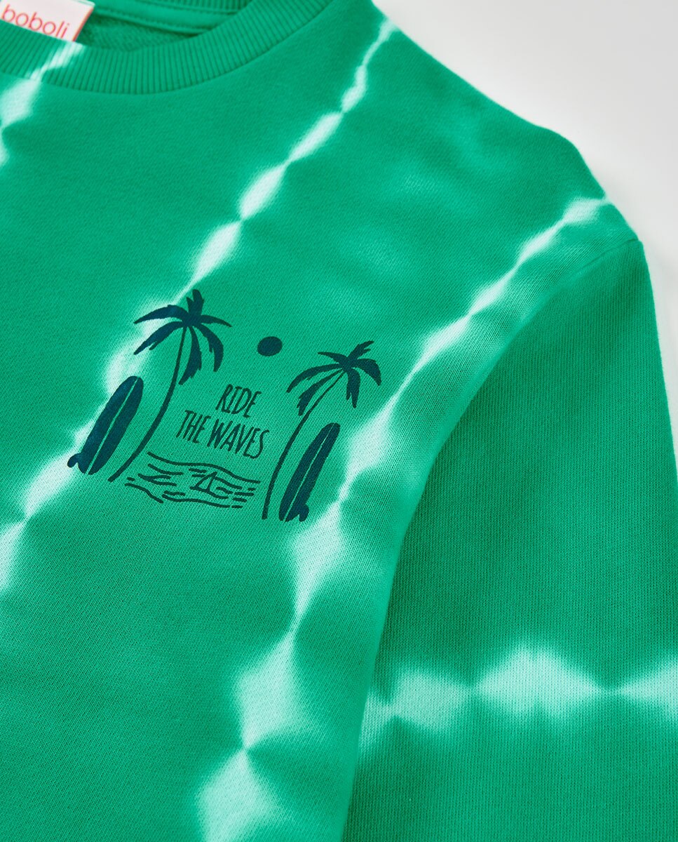 Sweatshirt em Felpa Tingida Infantil Boboli Branco / Verde-3