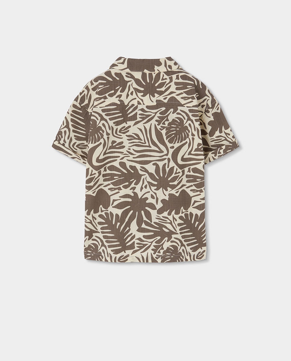 Camisa Popelina Estampada Infantil Branco / Castanho-2