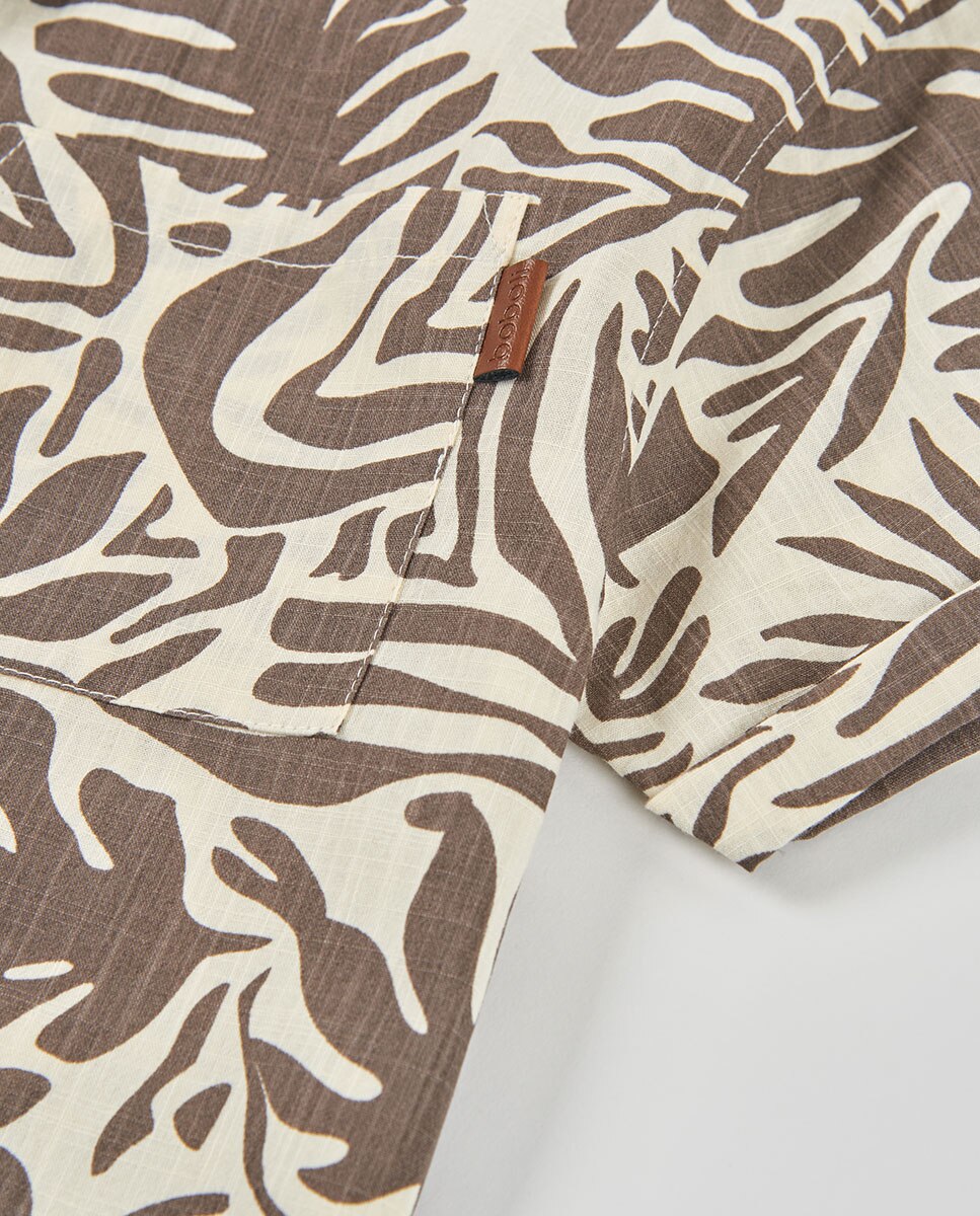 Camisa Popelina Estampada Infantil Branco / Castanho-4