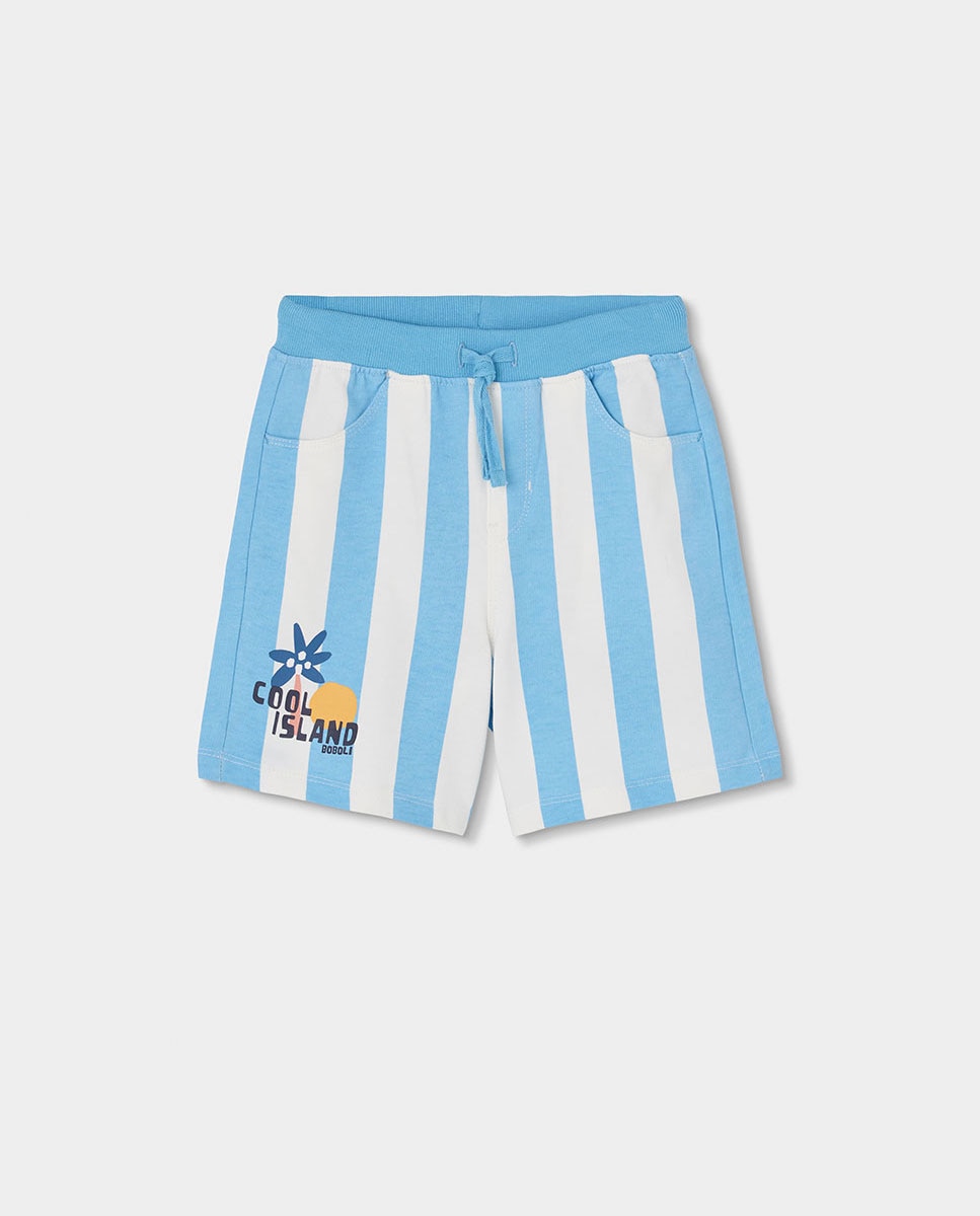 Bermudas em Felpa Às Riscas Infantil Boboli Azul-celeste-1