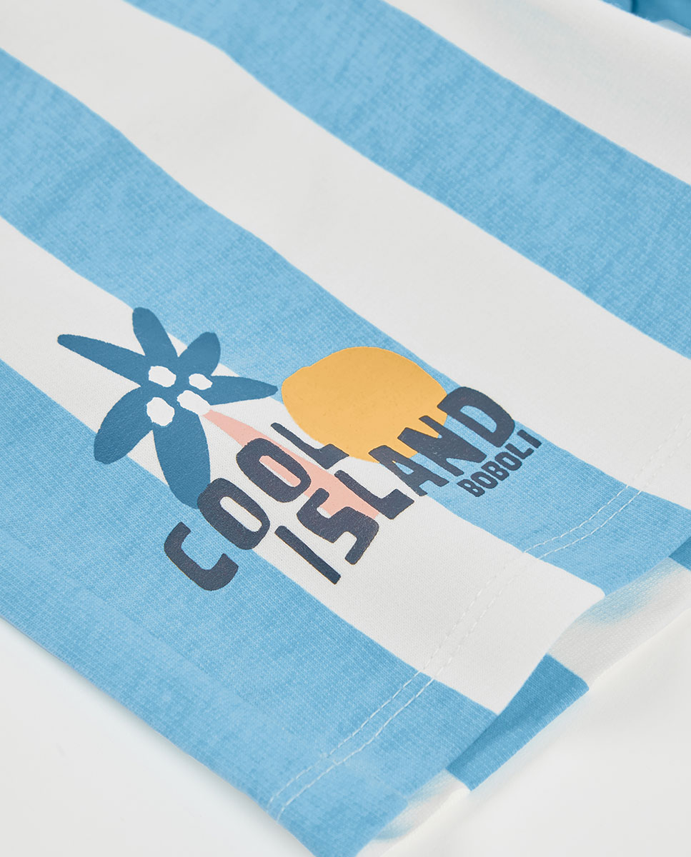 Bermudas em Felpa Às Riscas Infantil Boboli Azul-celeste-4
