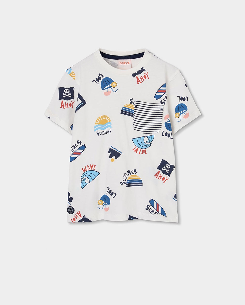 T-shirt de Malha Estampada Infantil Boboli Branco-1