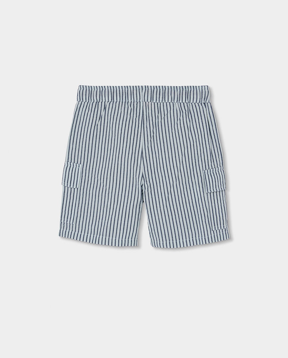 Bermudas em Popelina Às Riscas Infantil Boboli Azul-marinho-2