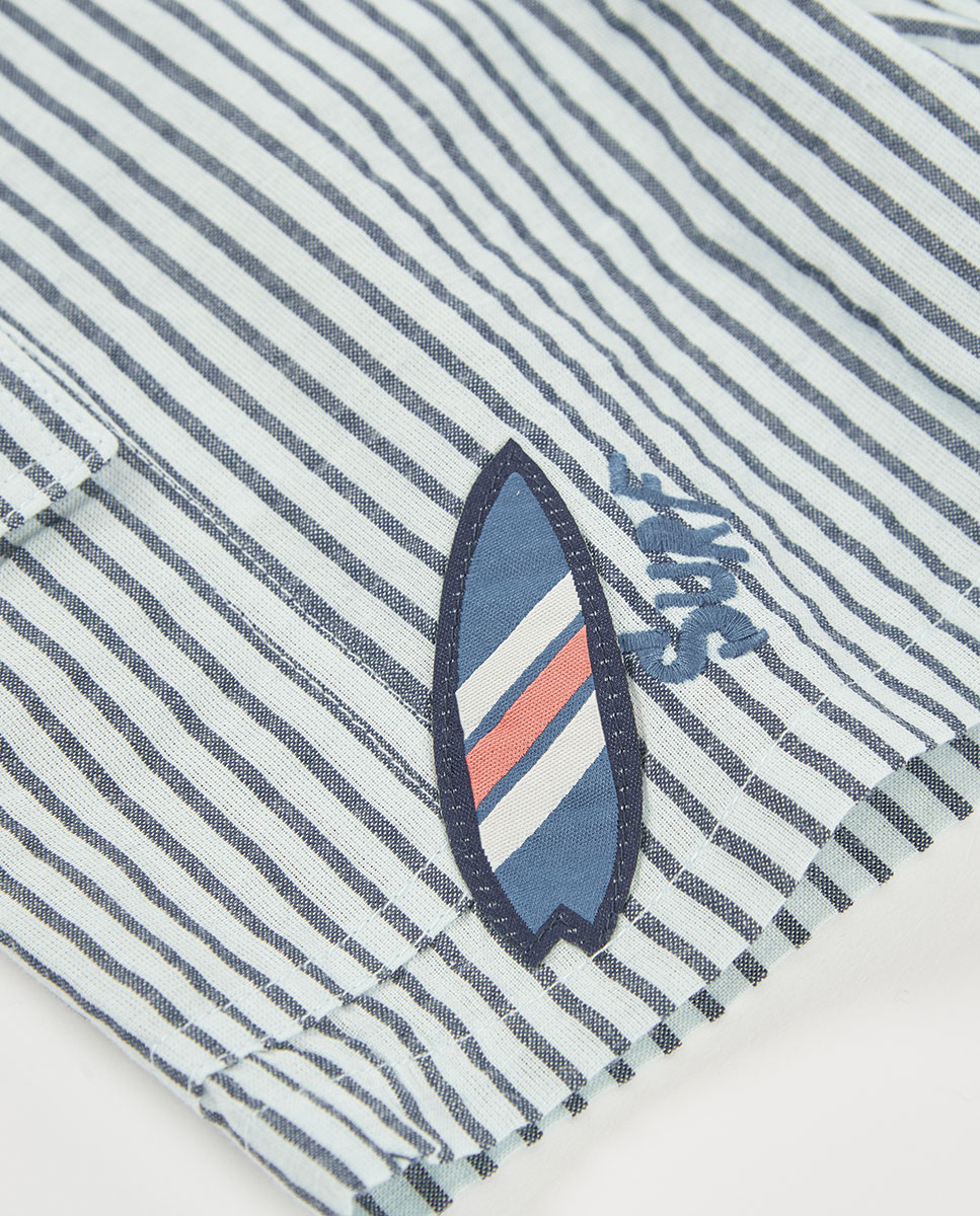 Bermudas em Popelina Às Riscas Infantil Boboli Azul-marinho-4