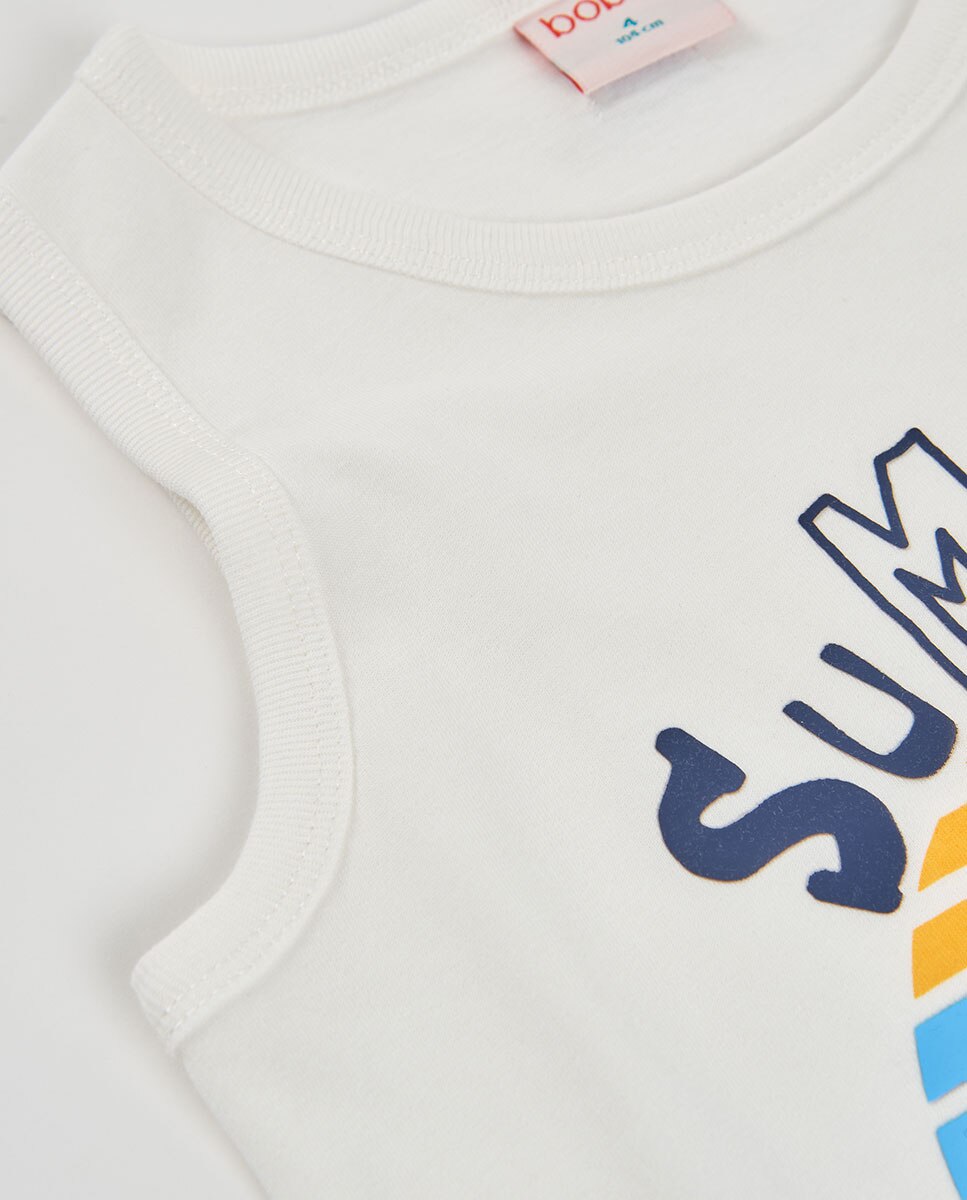 T-shirt de Malha com Alças Infantil Branco/Amarelo-3