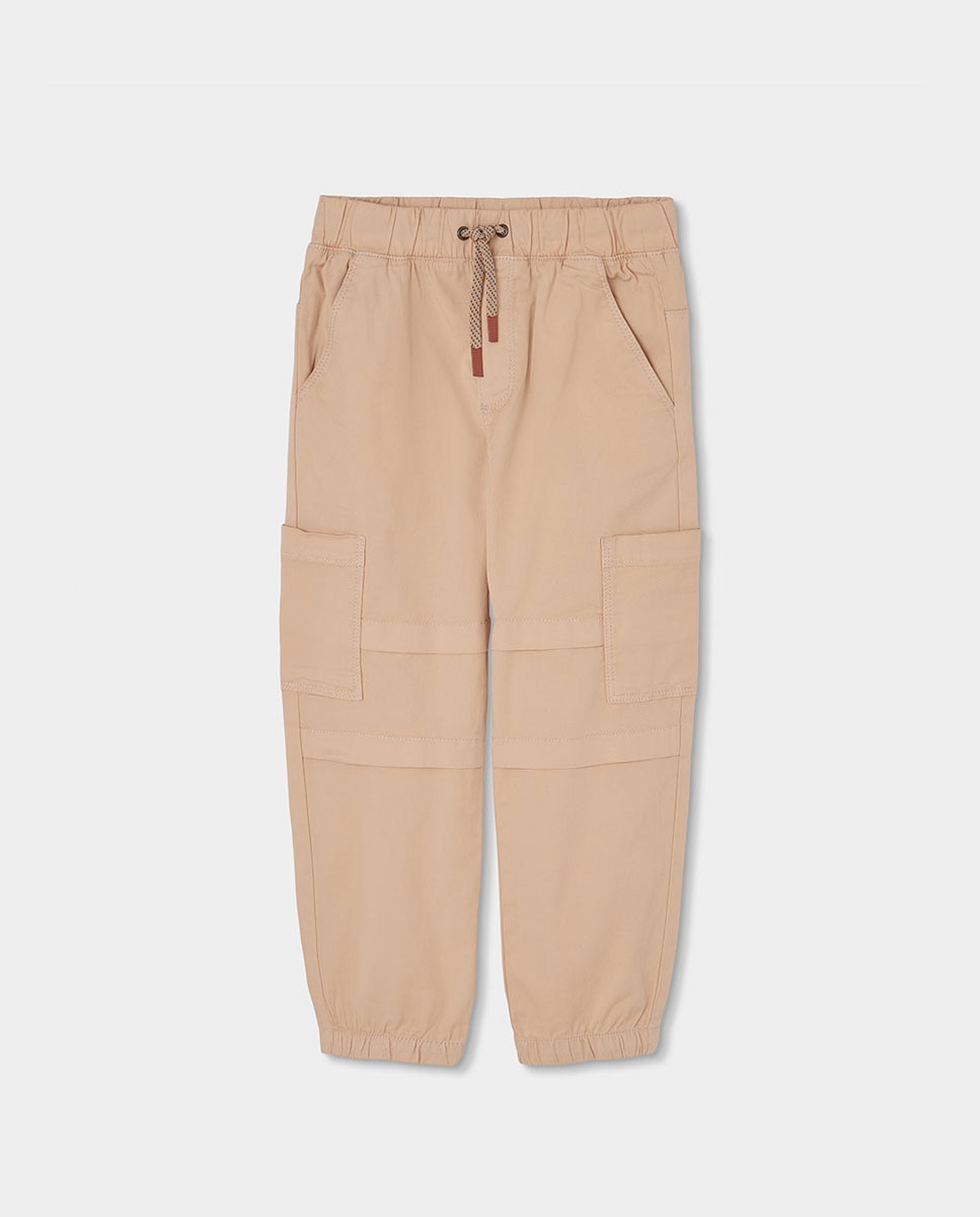 Calças Gabardina Elástica Infantil Boboli Bege / Castanho-1