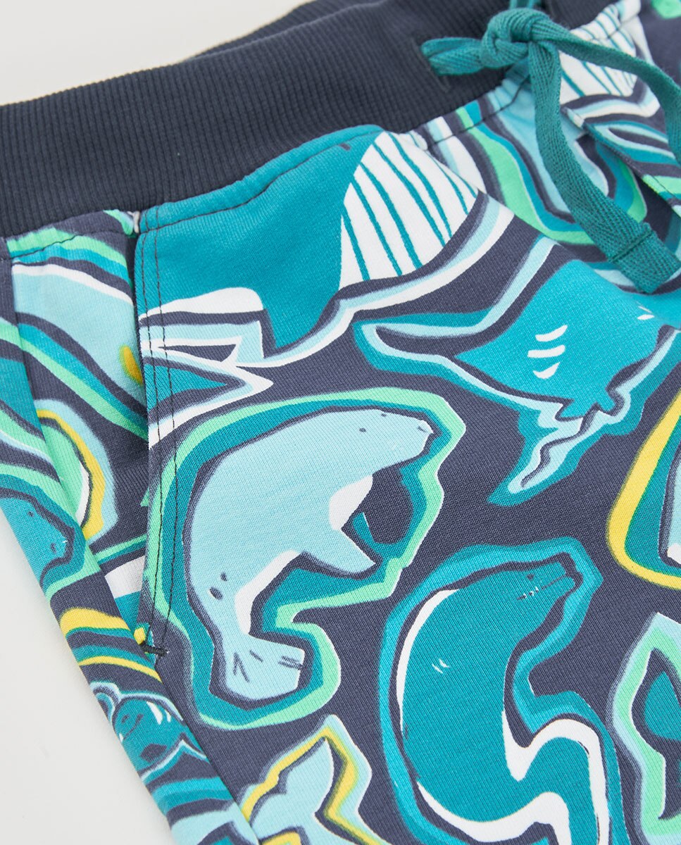 Bermudas Felpa Estampadas Infantil Boboli Azul-oceano-3