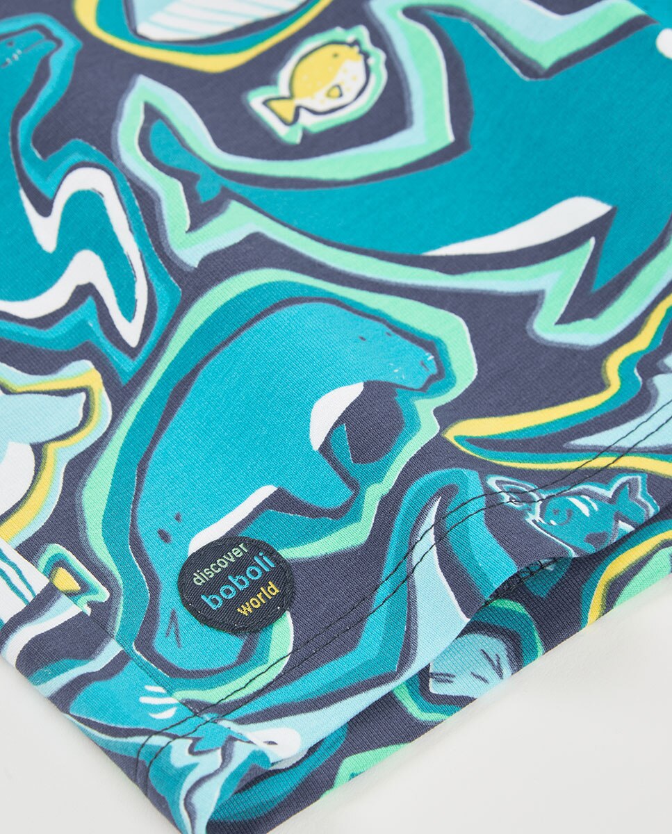 Bermudas Felpa Estampadas Infantil Boboli Azul-oceano-4