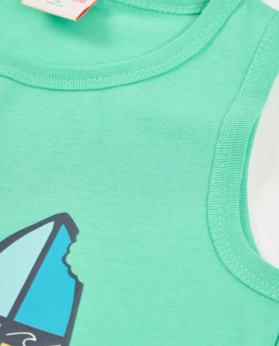 T-shirt de Malha sem Mangas Infantil Azul / Verde-3