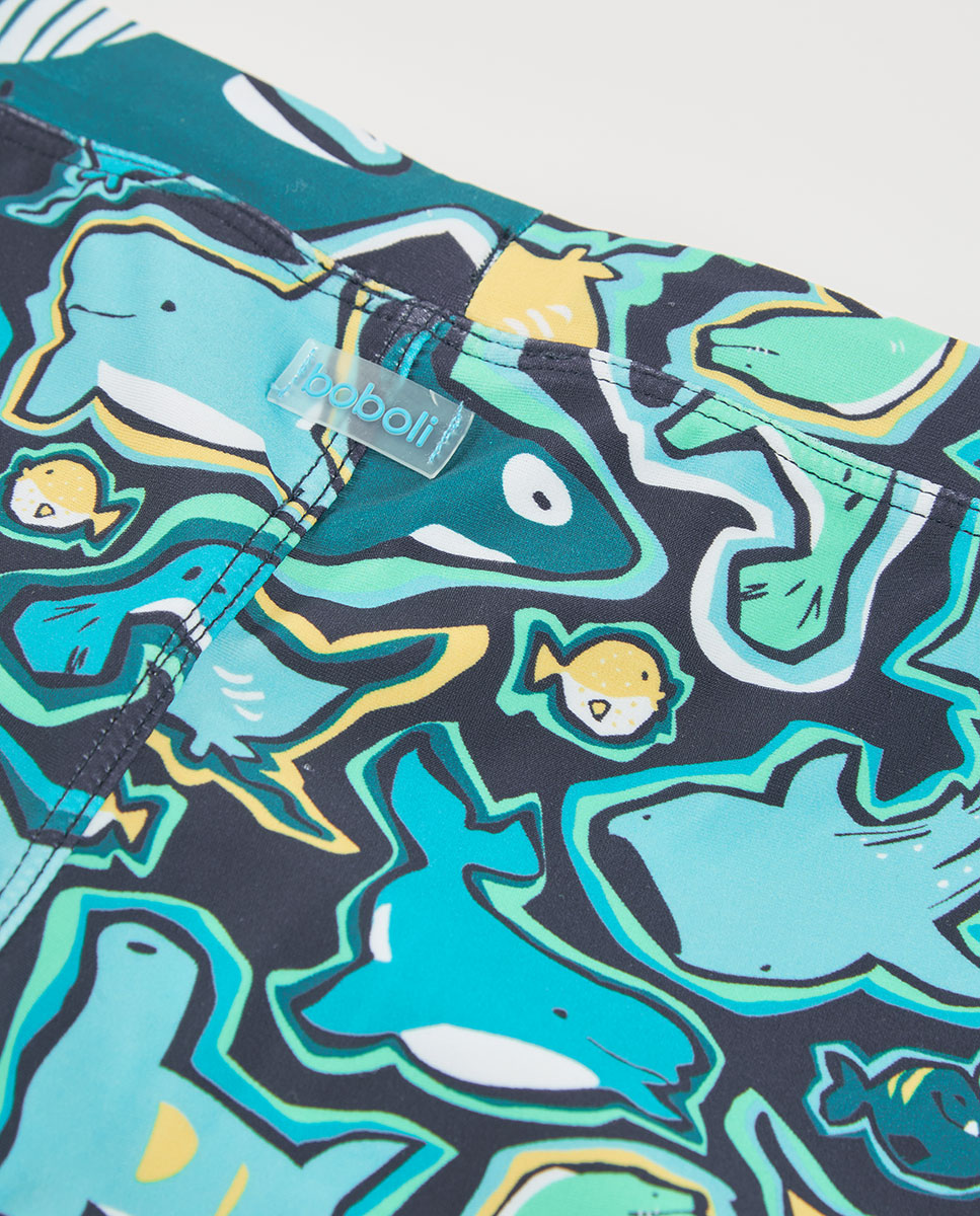 Fato de Banho Poliamida Estampado Infantil Azul-turquesa-4