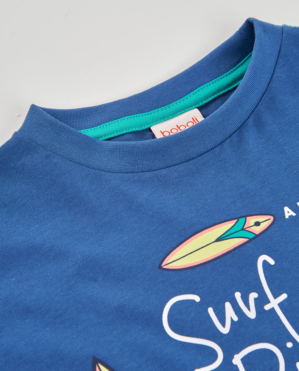 T-shirt de Malha de Manga Comprida Infantil Boboli Azul-3