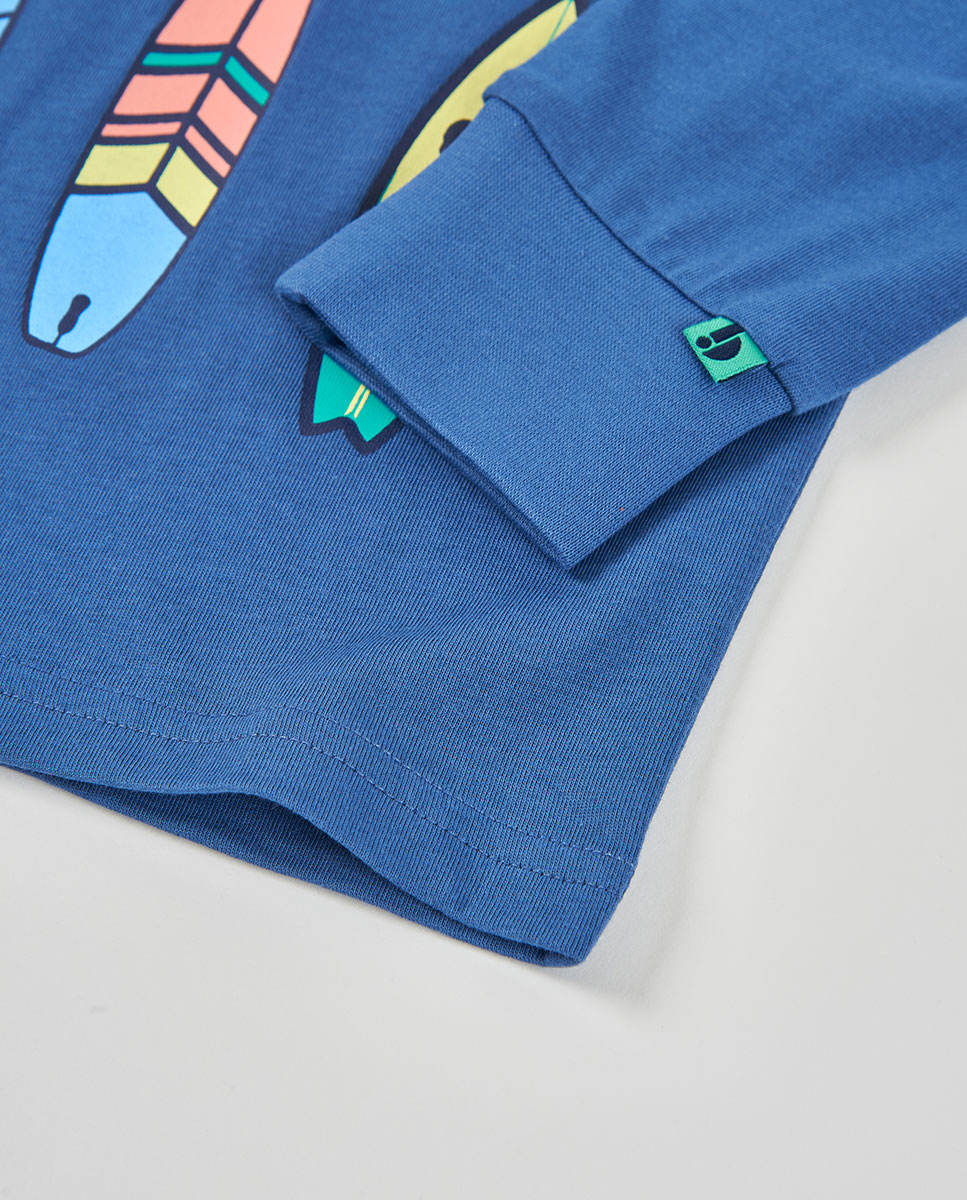 T-shirt de Malha de Manga Comprida Infantil Boboli Azul-4
