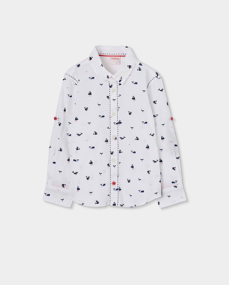 Camisa Popelina Estampada Infantil Boboli Branco-1