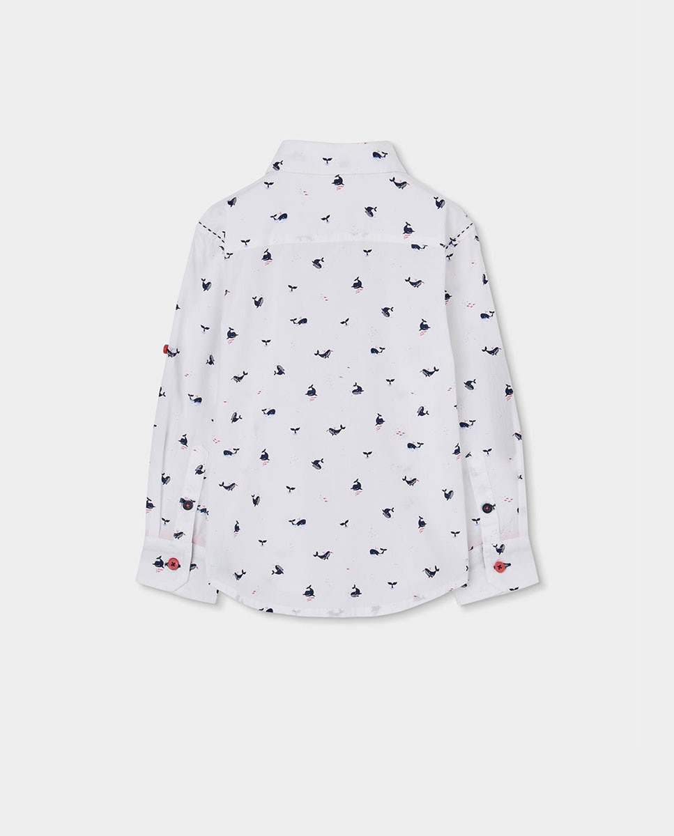 Camisa Popelina Estampada Infantil Boboli Branco-2