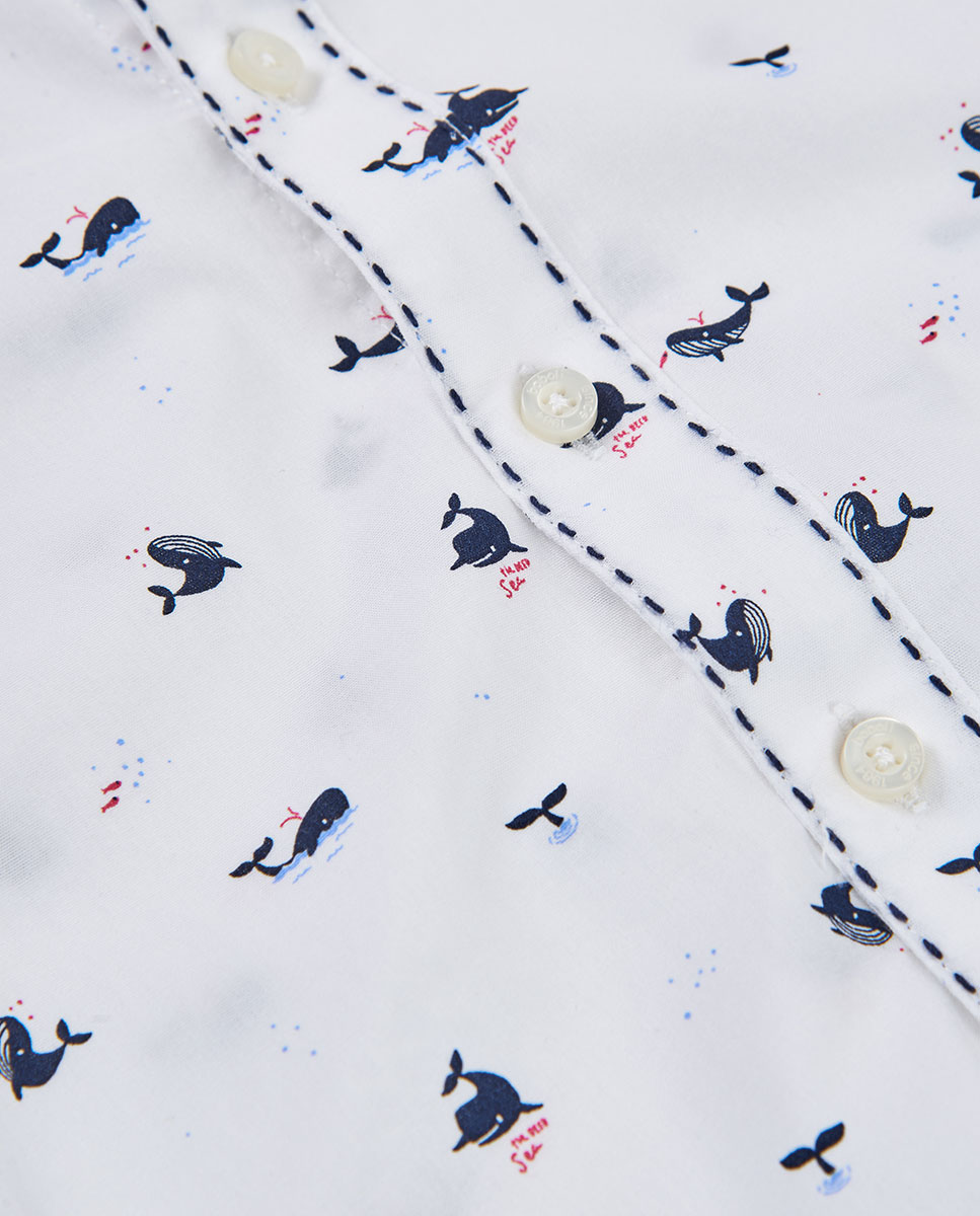 Camisa Popelina Estampada Infantil Boboli Branco-3