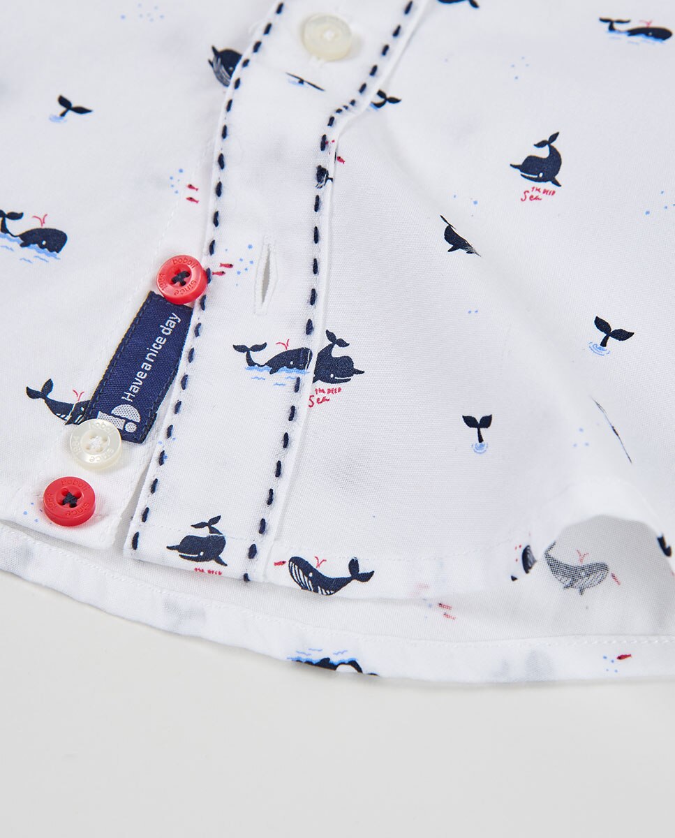 Camisa Popelina Estampada Infantil Boboli Branco-4