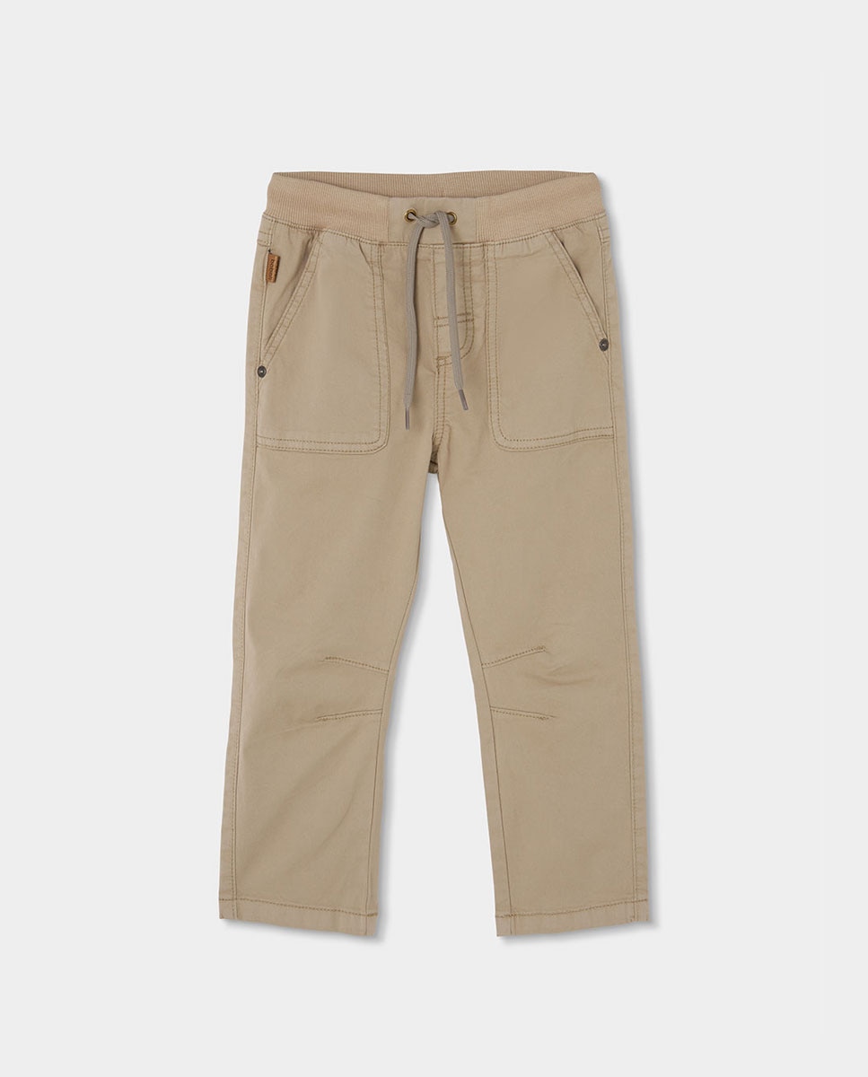 Calças Gabardina Elástica Infantil Boboli Castanho-claro-1