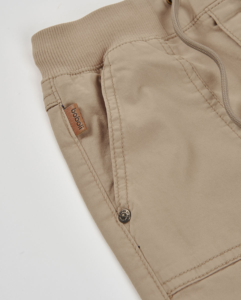Calças Gabardina Elástica Infantil Boboli Castanho-claro-3