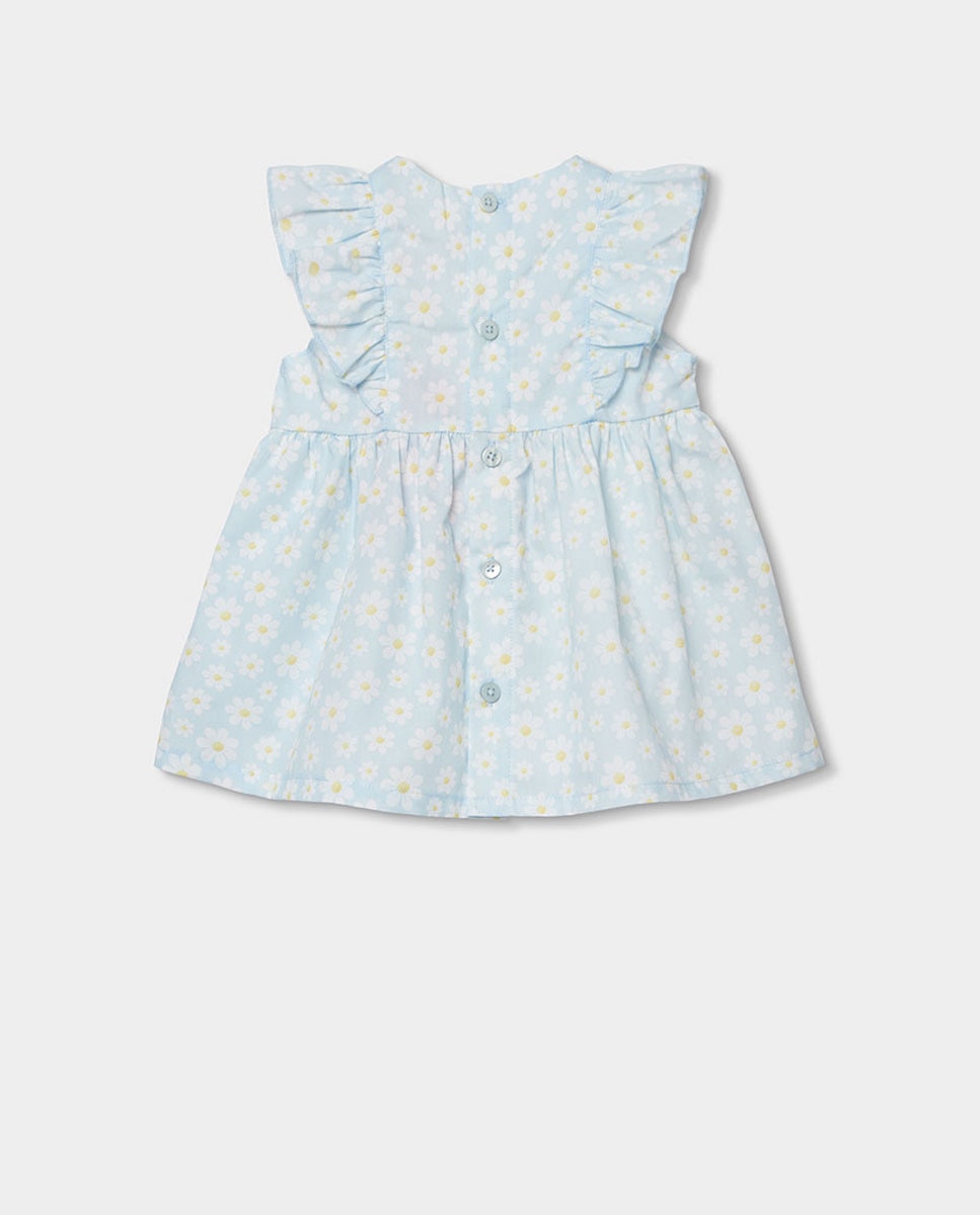 Vestido Popelina Flores de Bebé Azul-claro-2