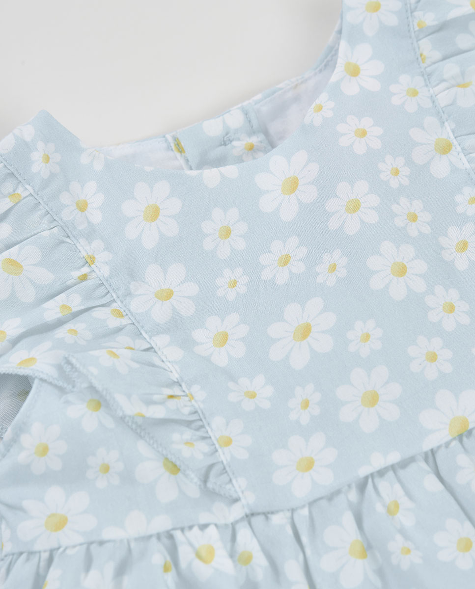 Vestido Popelina Flores de Bebé Azul-claro-4