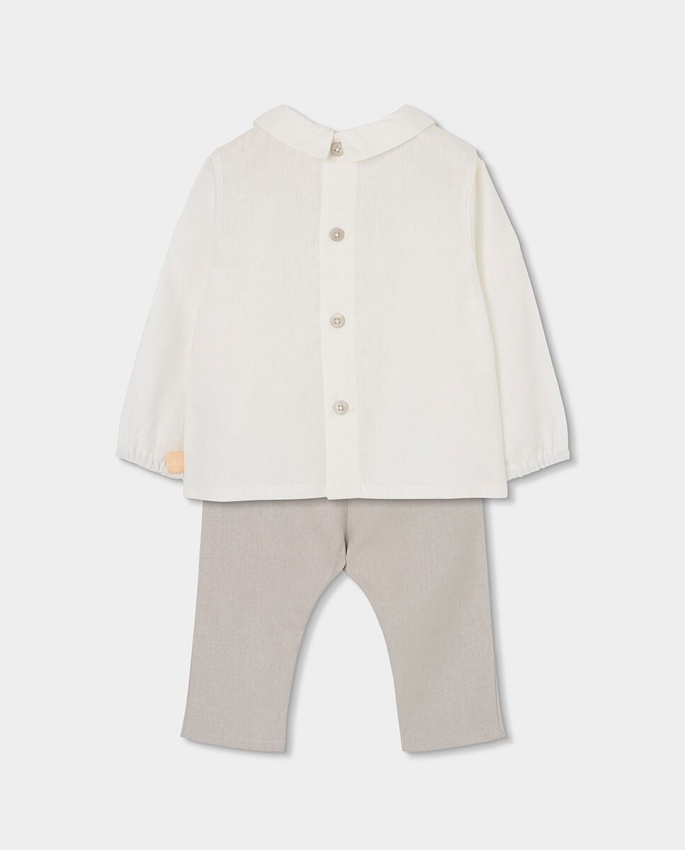 Conjunto de Linho para Bebé Bege / Branco-2