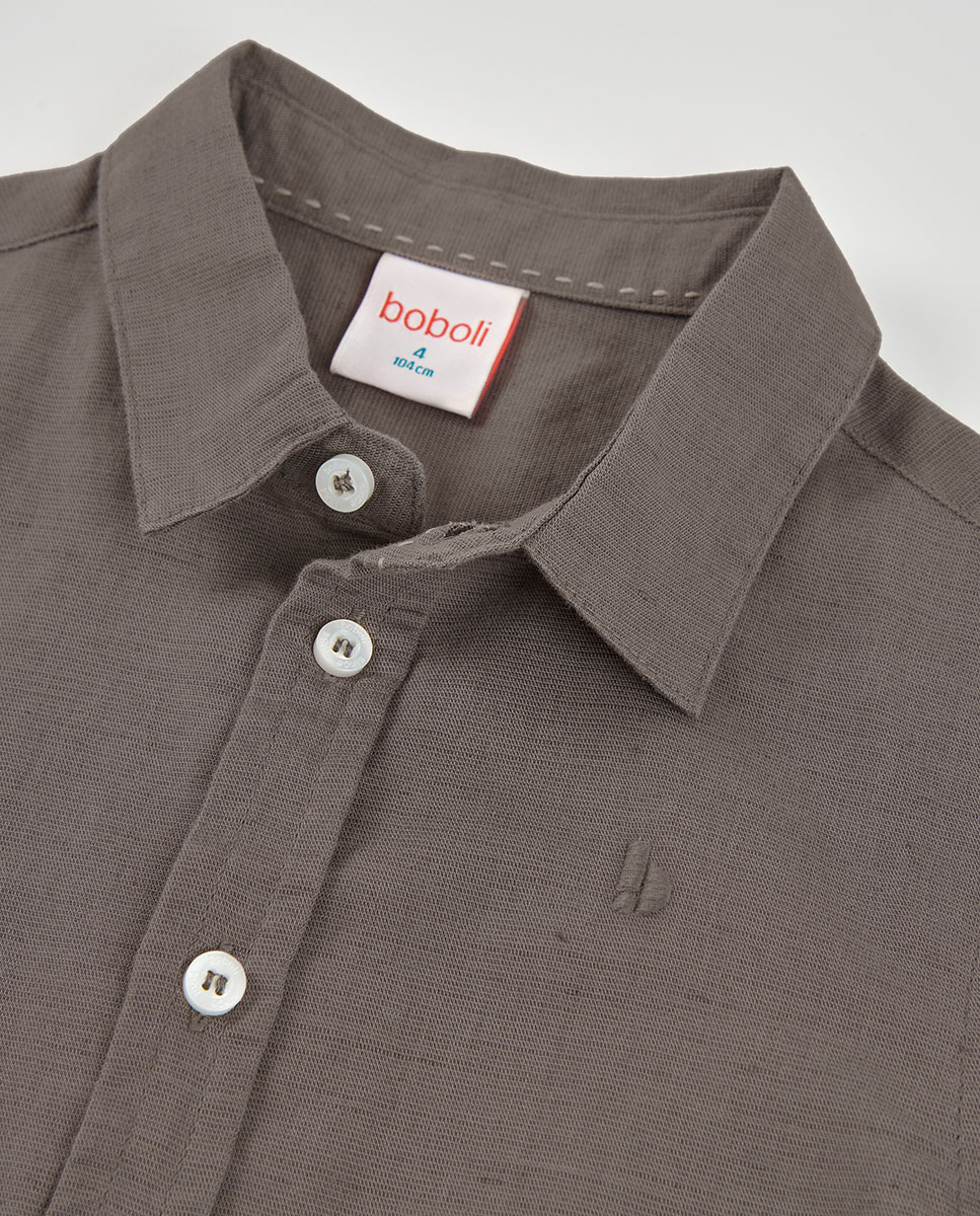 Camisa em Linho de Manga Comprida Infantil Boboli Cinzento-3