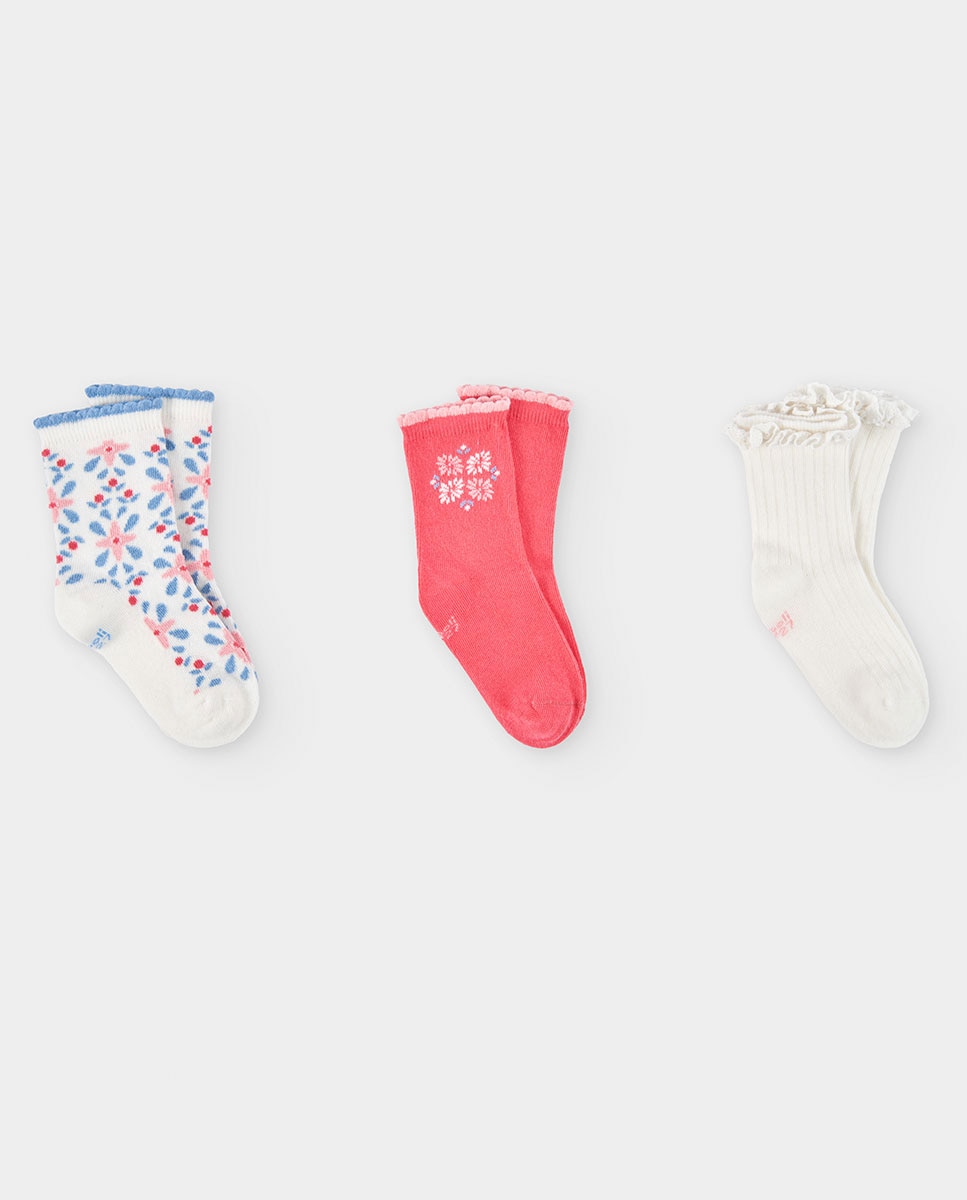 Imagem 0 de Pack de Meias de Algodão Infantil com Estampados Florais