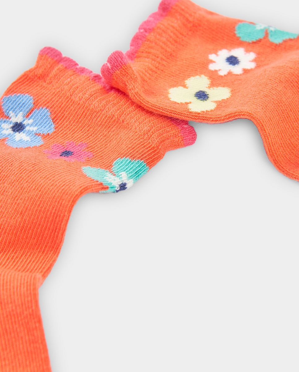 Pack de Meias de Algodão Infantil com Estampado Floral Multicolor-2