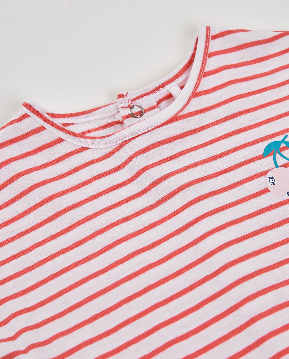 T-shirt de Malha Às Riscas para Bebé Boboli Rosa-3