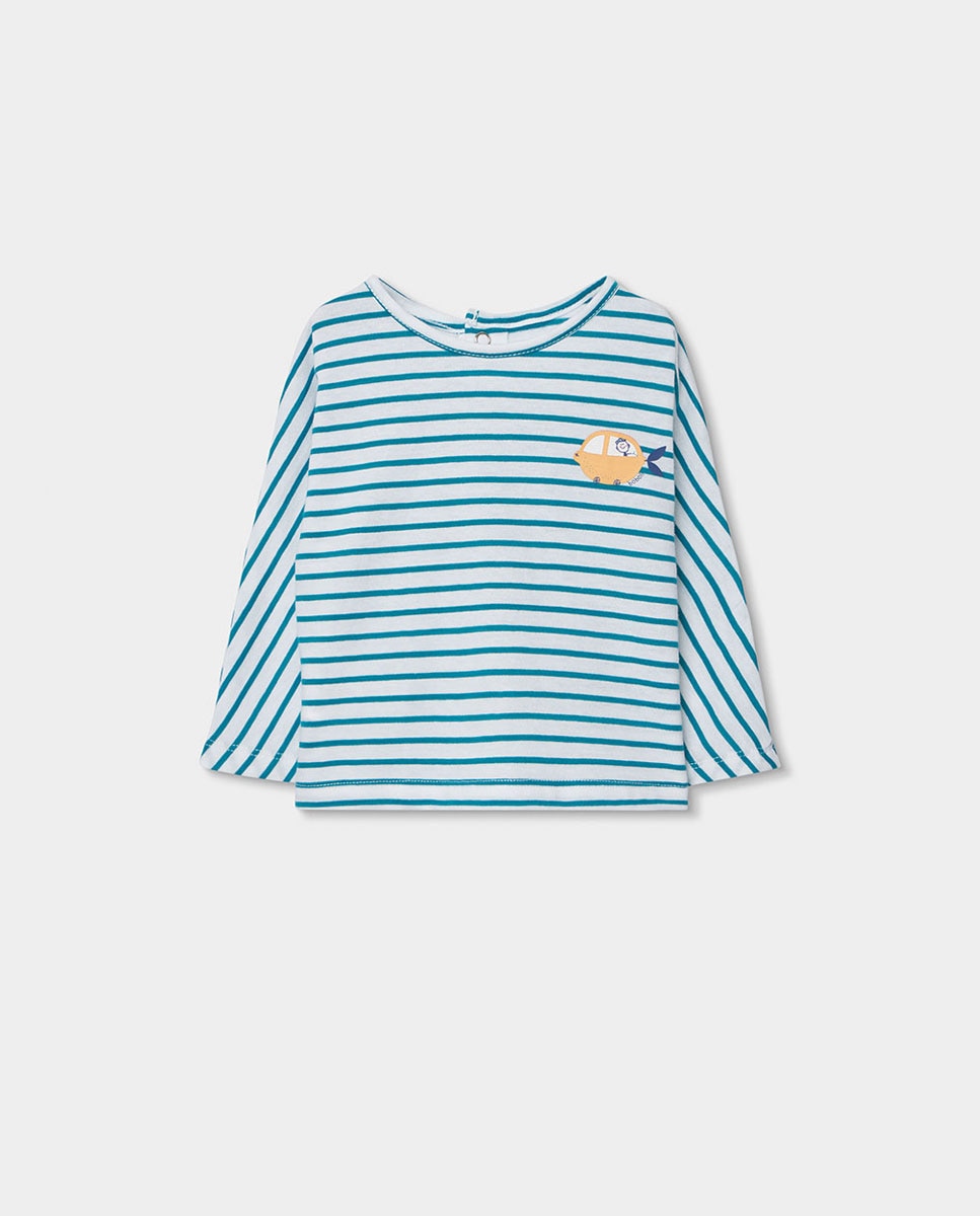 T-shirt de Malha Às Riscas para Bebé Boboli Azul-turquesa-1