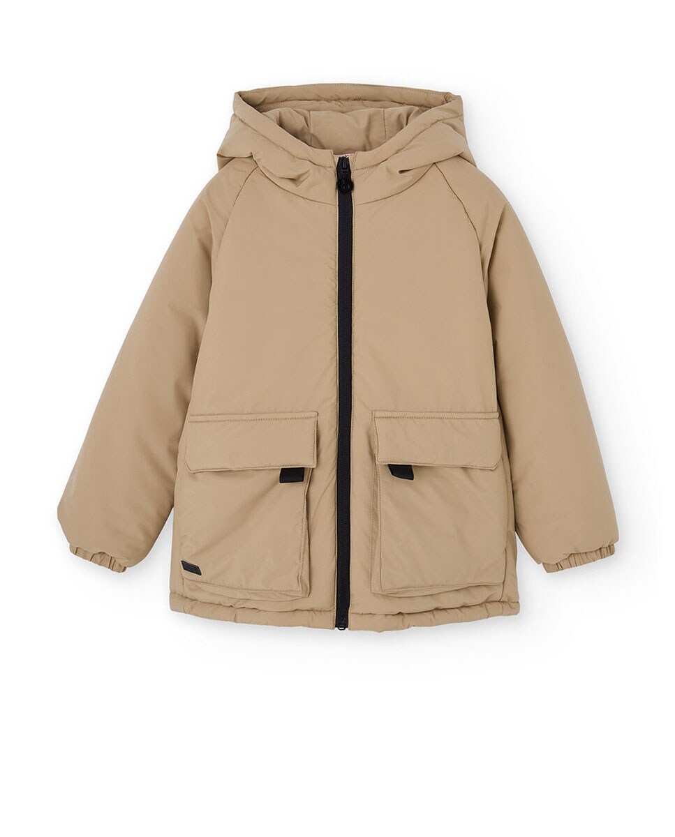 Parka Infantil de Malha com Capuz Bege-1