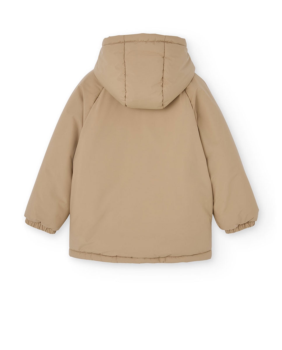 Parka Infantil de Malha com Capuz Castanho-claro-2