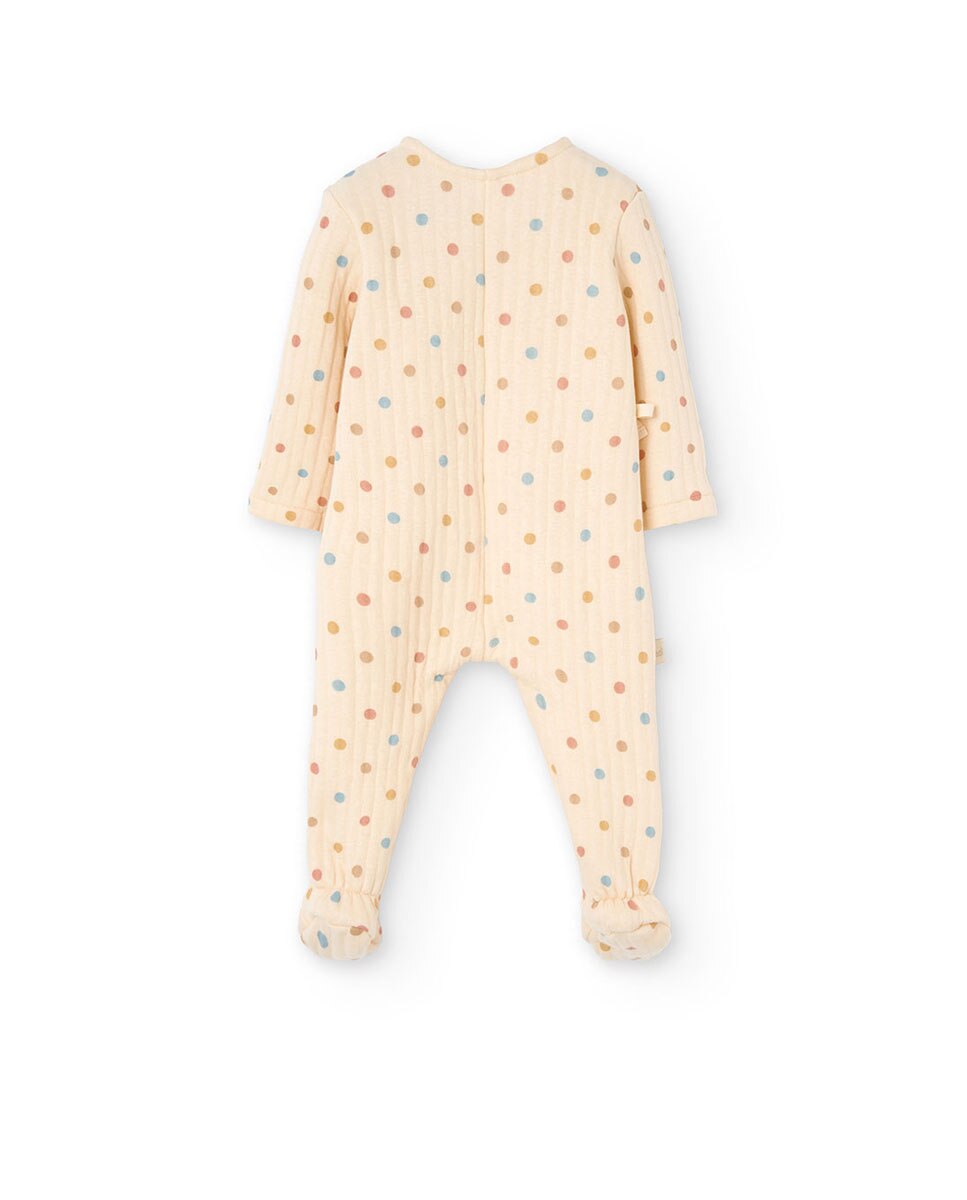 Babygrow para Bebé de Malha com Bolinhas Boboli Bege-2