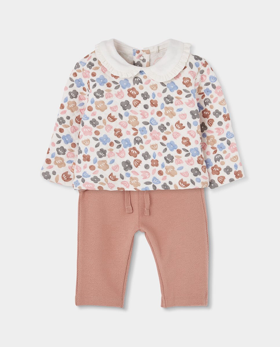 Imagem 0 de Conjunto para Bebé com Estampado de Flores e Gola Tipo Camisa