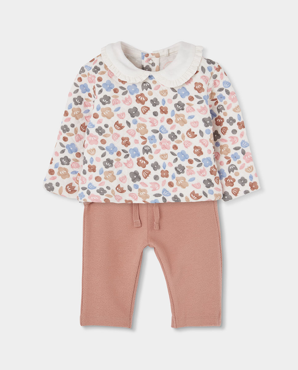 Imagem 0 de Conjunto para Bebé com Estampado de Flores e Gola Tipo Camisa
