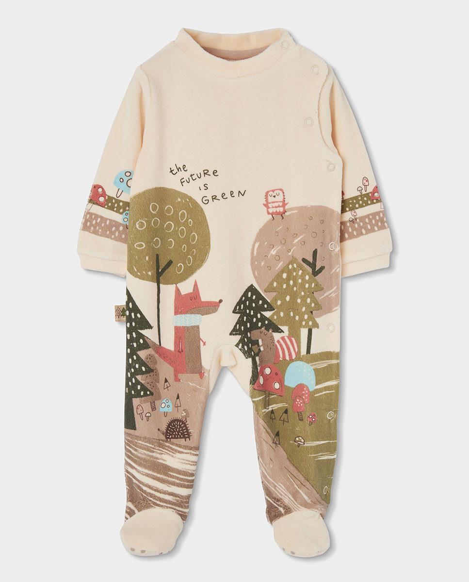 Imagem 0 de Babygrow de Felpa para Bebé com Estampado de Bosque