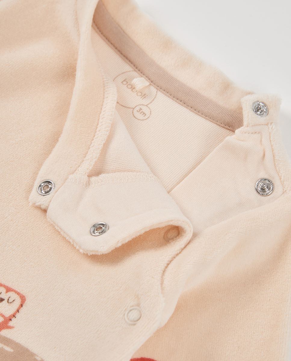 Babygrow de Felpa para Bebé com Estampado de Bosque Boboli Bege-3