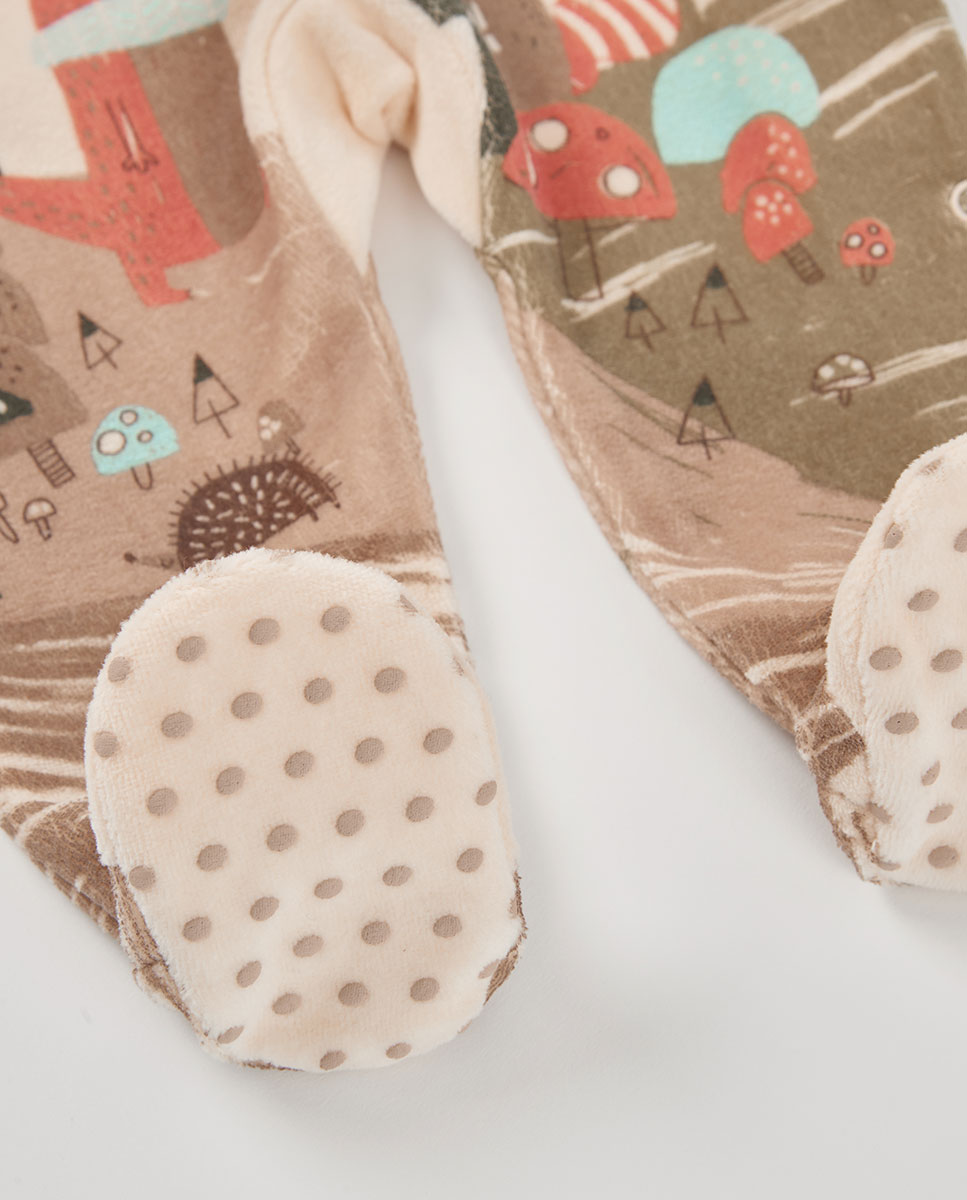 Babygrow de Felpa para Bebé com Estampado de Bosque Boboli Bege-4
