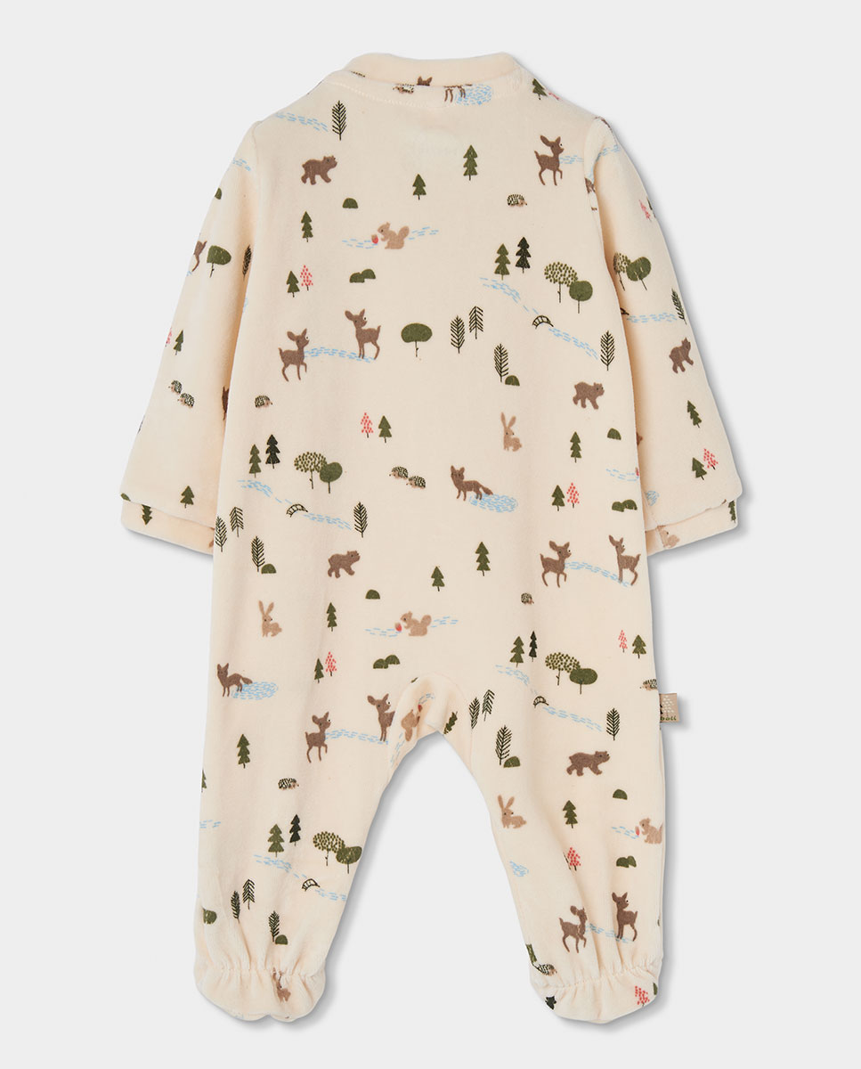 Babygrow de Veludo para Bebé com Estampado de Animais Da Floresta em Cru Boboli Cru-2