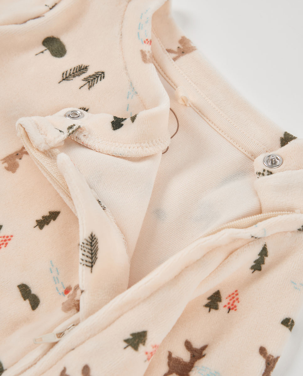 Babygrow de Veludo para Bebé com Estampado de Animais Da Floresta em Cru Boboli Cru-3