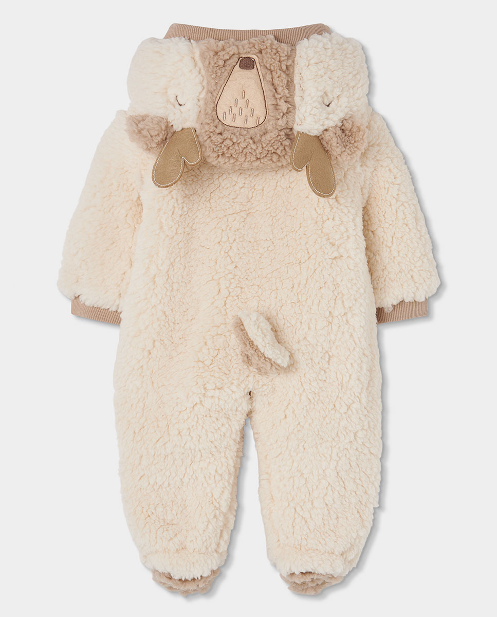 Babygrow de Pelo de Ovelha para Bebé com Capuz e Ovelhas em Relevo em Cru Boboli Cru-2