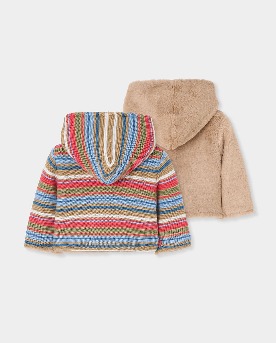 Casaco Reversível para Bebé com Capuz e Bolso Multicolor-2
