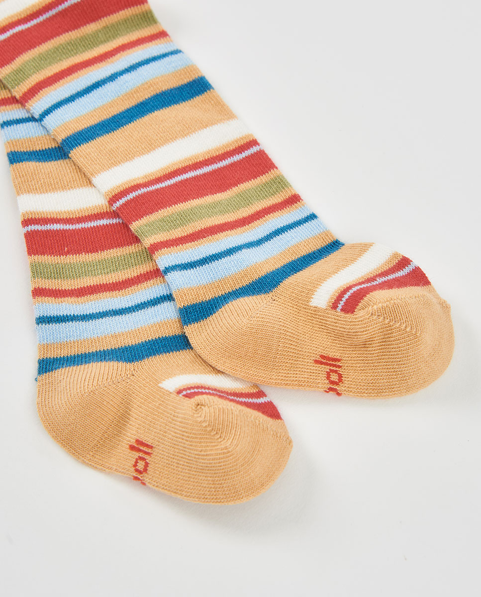 Collants Infantil com Estampado Às Riscas e Cintura Subida Multicolor-2