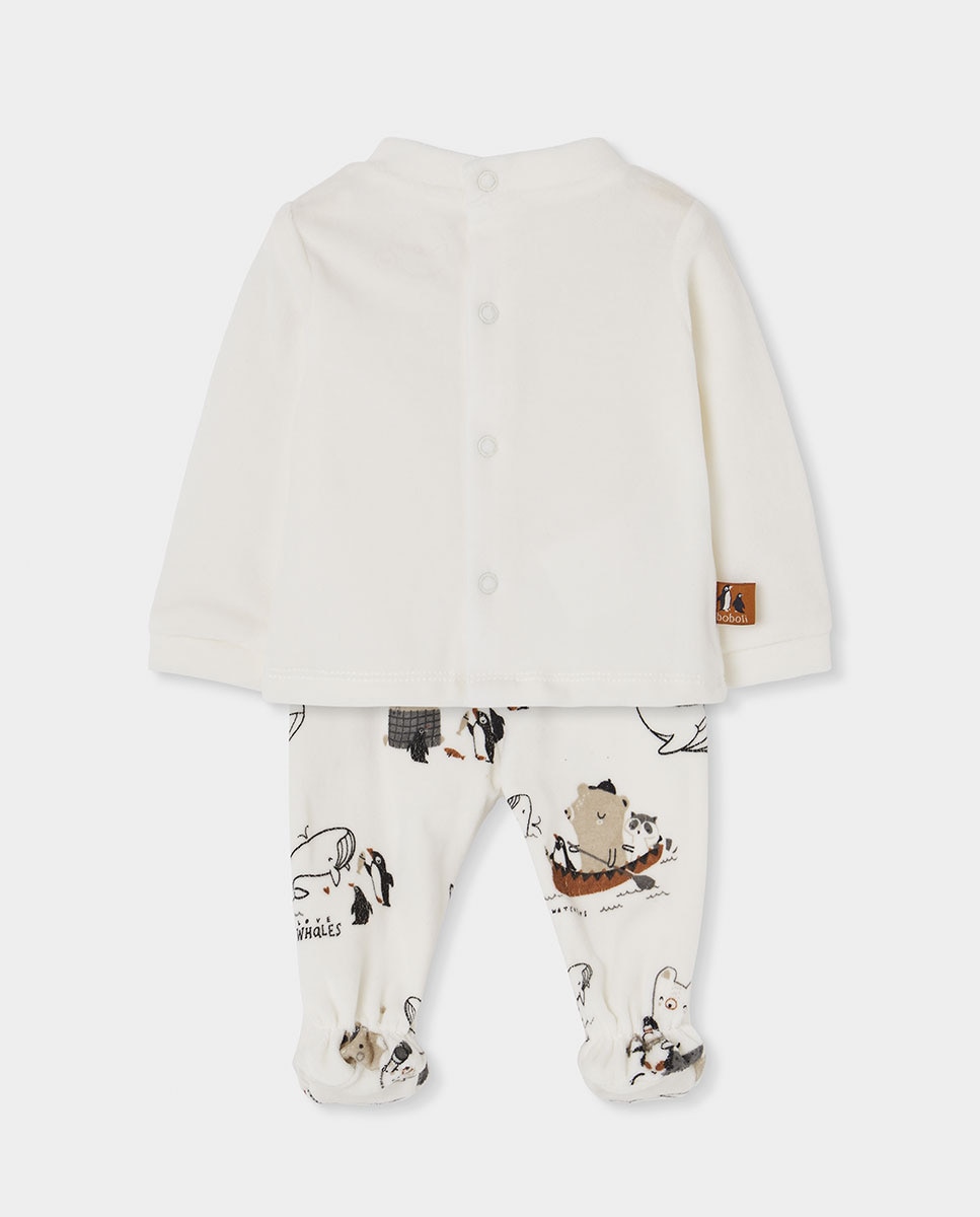 Babygrow para Bebé de Manga Comprida com Gola Redonda Branco / Carvalho-2