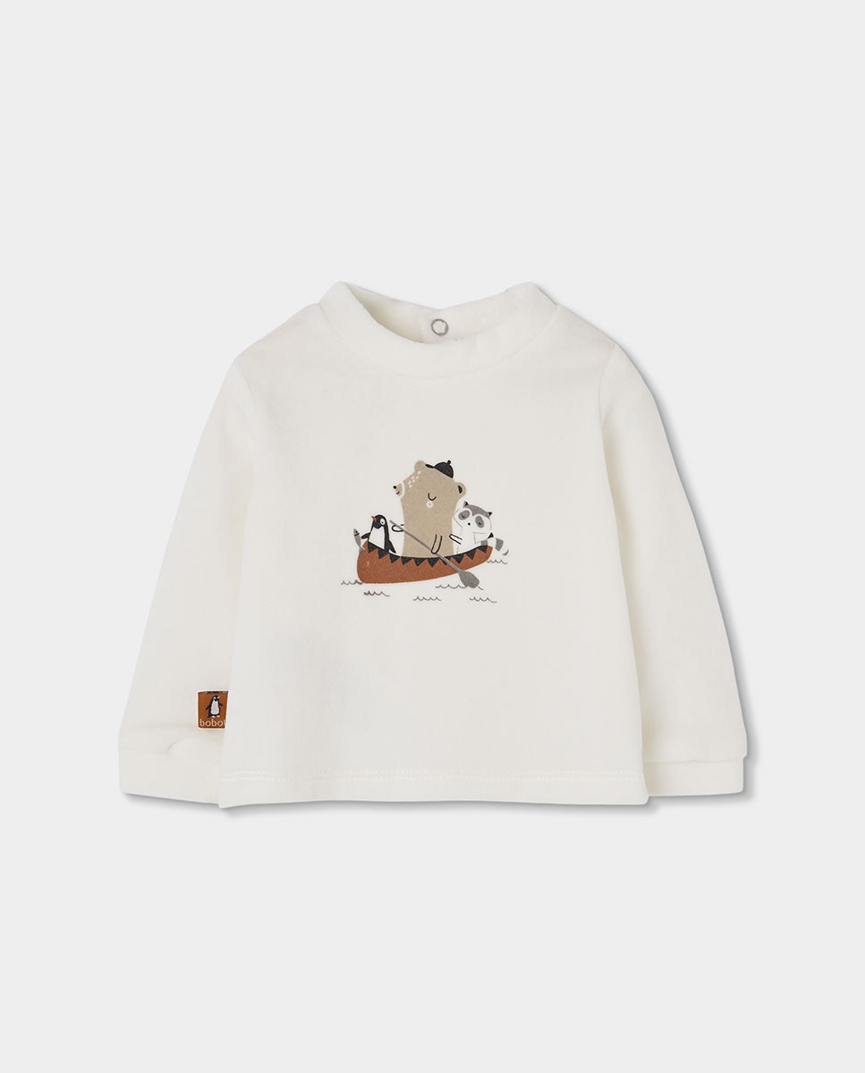 Babygrow para Bebé de Manga Comprida com Gola Redonda Branco / Carvalho-3